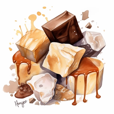 Fudge sharp illustration clipart, watercolor art, insane detail, white background