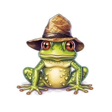 cute frogs wearing hats, clip art, white background