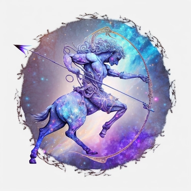 mystical astrological Sagittarius zodiac sign, fantasy, fairytale, 3d, astrological details, storybook, clipart, digital painting, light ink, very detailed, very realistic, white background, bright mood, 4k quality