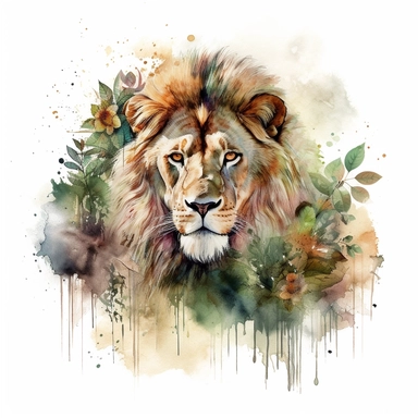 An enchanting safari with a majestic lion captured in an exquisite watercolor clipart. The transparent background and high resolution of 300 DPI bring out the intricate details of the artwork. The lion's regal presence is highlighted by the vibrant colors used in the painting, giving it a lifelike quality. The safari setting is depicted with lush greenery and a serene atmosphere, transporting viewers to the heart of the wilderness. The artwork evokes a sense of awe and admiration for the beauty 