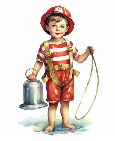 watercolor baby boy vintage lifeguard clipart , detailed character illustrations, graphic vector design, colorful, isolated on white background