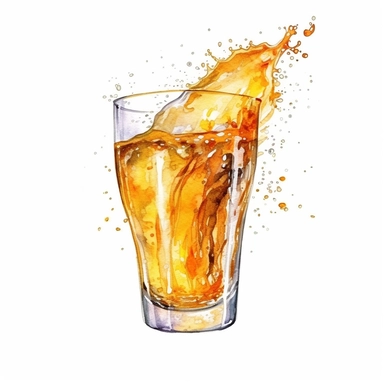 Beer Pours: Illustrate watercolor clipart of beer being poured into a glass, capturing the fluid movement and golden hues, full color, clipart, watercolor illustration, single object, high definition 8k, white background for removing background