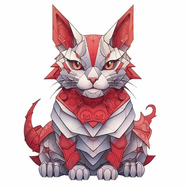 Maneki-neko, Domestic Shorthair, joyful, origami paper In the style of Brian Froud & Alan Lee, clipart, complex design, dreamy color, white contour, white background only