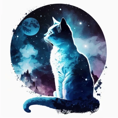space sky moon night cat blue painted clipart white backround