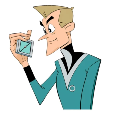 cartoon jetsons looking 22nd century futuristic looking man looking at his wrist watch which has a small tv screen on it clipart