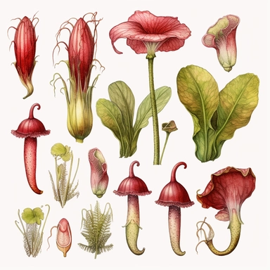 Clipart, vintage, watercolor, Sarraceniaceae, carnivorous plant, botanical illustration, hand drawn, texture