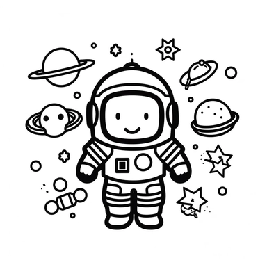cute astronaut doodle illustration vector graphics white background, icon, ui icon, only outlines, black white, vector graphics, illustration minimal, black outlines vector graphics minimal clipart