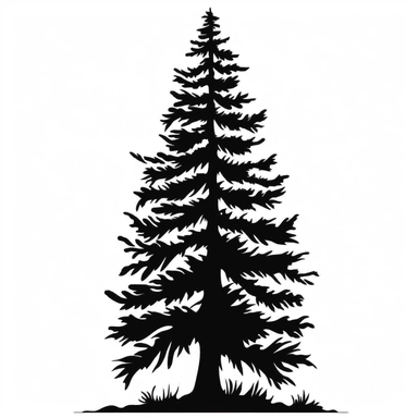 silhouette of fir tree clip art style black on plain white background clean bold lines
