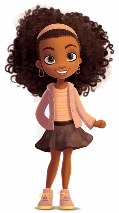 Meet a heartwarming clipart character celebrating the individuality and beauty of a little Black girl. This adorable illustration showcases her unique features, including her textured hair, expressive facial expression, and stylish outfit. The clipart style adds a touch of whimsy and joy to the image, making it perfect for various creative projects such as crafts, invitations, and digital designs. The character is placed against a clean white background, allowing for effortless placement and cus