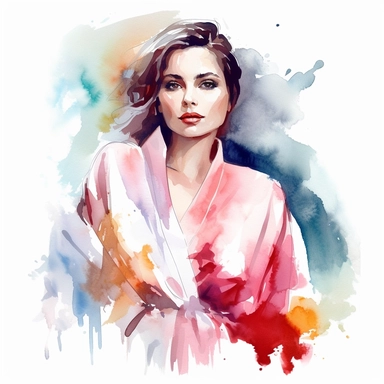 watercolored Young beautiful woman in bathrobe clipart
