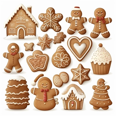 illustration clipart set christmas gingerbread treats hd realistic white background and white margins