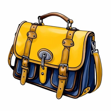 royal blue and mustard yellow COACH laptop purse with white background, isolated, images drawn with thick black lines images 300dpi vector clipart