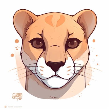 Cougar, kawaii, vector, digital art, clipart, clean lines, white background
