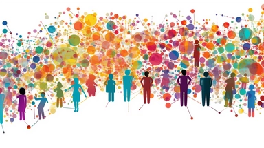 social network connection concept, community, white background, pixar style clipart, intricate, colorful, rainbowcolor, pop