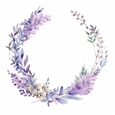 watercolour floral oval frame, in the style of watercolour, clipart, digital lavender colour, pastel, white background