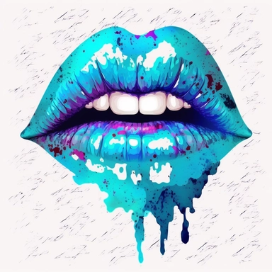 Illustration in boho style, clipart, sublimation drawing Blue lips of an alien. Bright colorful colors on a white empty background, high quality 8k, high quality detail
