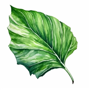 Green Pinnately Lobed Leaf side angle in Watercolor hyper-realistic detailed illustrations, elegant water ink brush strokes techniques, delicate markings, monochromatic paintings, free brushwork, watercolor illustrations, painted illustrations Clipart, White Background Clipart, White Background