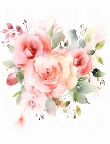 loose watercolor flower composition of roses watercolor clipart on white background, Etsy listing cover, flower arrangement, floral composition,