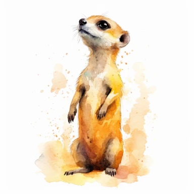 cute meerkat, standing on hind legs and looking alert, earthy watercolor, clipart, on a white background
