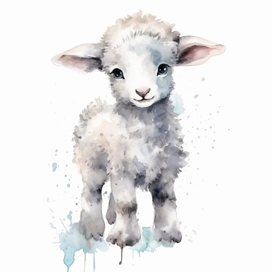 cute, baby lamb, vector illustration, watercolor, clipart, white background
