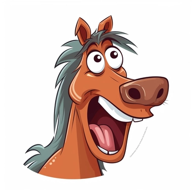 a cartoon horse making super funny faces, clipart, white background