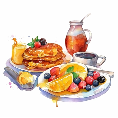 breakfast watercolour clip art white background