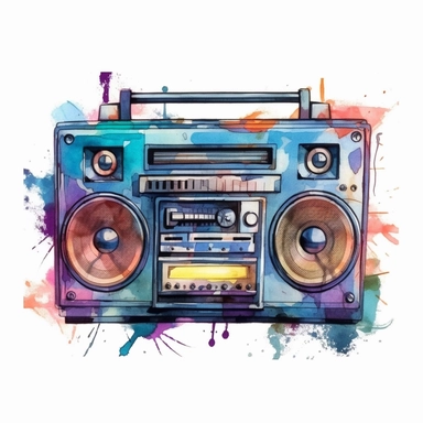 antique music player, 90s Retro dirty style Sublimation Clipart, watercolor, isolated on white background