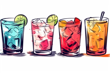 ink drawing six cocktails clipart, ink style, ink drawing, free-hand light color strokes under ink lines, vector style, prominent ink strokes, flat style, prominent line style, white background, spaced out, do not intersect images, spacing between elements, single thickness lines, no shadows, few details, only lines, only black lines, no volume, hand drawn ink drawing, elegant shapes