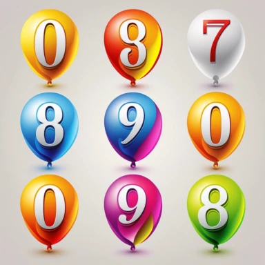 a set of 9 clipart of number 4 to 8 as balloon shape icon graphics elements in PowerPoint slides, white background, highly detailed, maximum detail, full color, vibrant colors, vector art