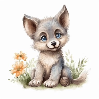 beatrix potter style clipart happy cute baby wolf