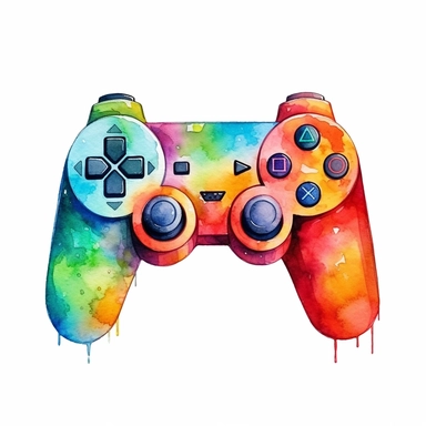 watercolor game controller without logos, a little abstract, clipart on solid white background