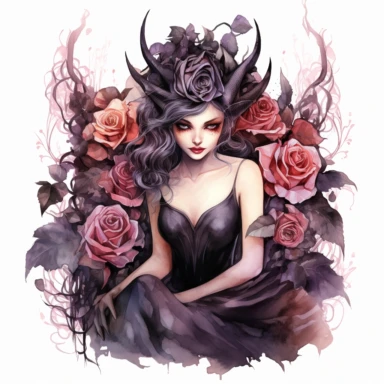 dark and evil fairy having dark roses near her, 8K, ultra details, isolated white background, clipart, hand drawn, hand drawn art, in the style of ultra-detailed watercolor hand drawn collections, HD watercolor collections, soft watercolor, inllustration, high-quality watercolor collections, hand-drawn watercolor collections, and precise watercolor collections made by a professional watercolor artist with attention to detail,