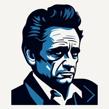 Johnny Cash, coloring book, monochromatic blue, icon, vector, flat color, clipart, white background
