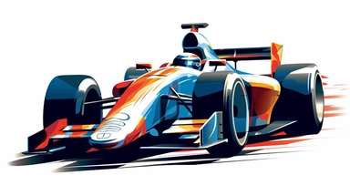 Contemporary vector clipart featuring a stylized indy car, represented by bold lines and abstract shapes, highlighting the car's distinctive design and speed, suitable for use in logos, icons, or racing-related infographics, on a clean white background