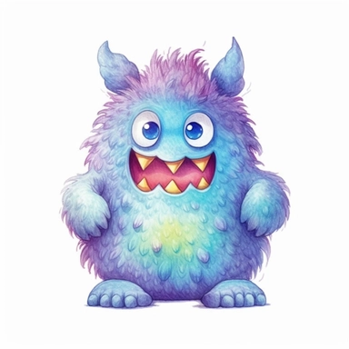 A super-cute monster, knitted painting texture, Perfect for nursery art and children's book illustration style, simple, cute, full color, clipart, watercolor illustration, single object, high definition 8k, white background for removing background