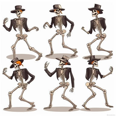 collection halloween dancing skeleton, clipart, white background