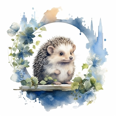 isolated clipart on a white background of a watercolor happy cute little hedgehog illustration, in the style of zbrush, storytelling, mashup of styles, in the style of daniel f. gerhartz, transcendent, nikon d850, art of burma, captures the essence of nature, in the style of organic forms and patterns, expansive skies, hyper-detailed illustrations, i can't believe how beautiful this is, lively colors