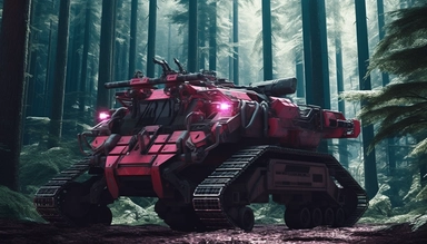 cyberpunk 2077 inspired enormous red tank with rockets, armored vehicle in scifi forest clipart. Cinematic, Ultra-Wide Angle, Depth of Field, hyper-detailed, Unreal Engine, Cinematic, Photoshoot, Shot on 25mm lens, Depth of Field, DOF, Tilt Blur. Shutter Speed 1/1000, F/22, White Balance, 32k, Super-Resolution, Megapixel, Pro Photo RGB, VR, Lonely, Good, Massive, Half rear Lighting, Backlight Natural Lighting, Incandescent, Optical Fiber, Moody Lighting, Cinematic Lighting, Studio Lighting, Soft