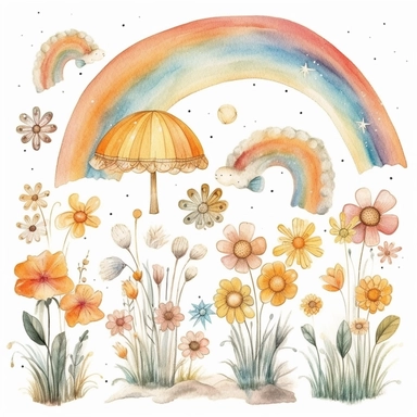rainbows boho childish watercolor neutral colors sweet clipart collection with white background - - upbeta