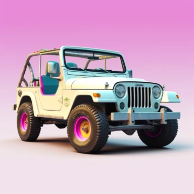 white 1994 jeep wrangler, bold colors, retro neon style, photorealistic, high-resolution photography, transparent background PNG clipart – ar 16:9