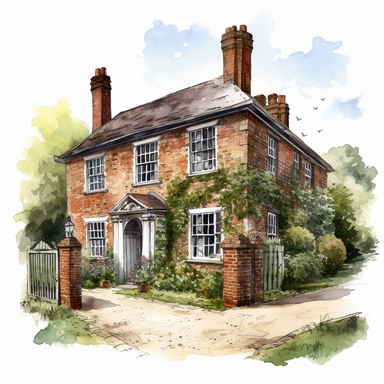 watercolour beautiful Georgian country house beautifully detailed perfect realistic Georgian country house beautiful perfectly detailed Georgian country house png image,high resolution,300dpi,graphic clipart,computer graphics