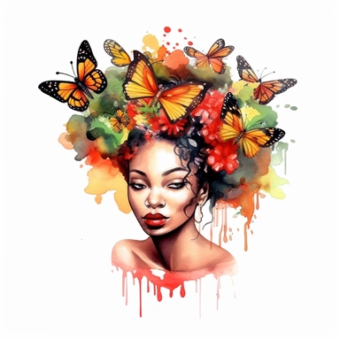 Cute Beautiful Juneteenth Color red green yellow Watercolor Sublimation Clipart, butterfly Cartoon, hyper realistic, intricate detail, illustration style, high solution, , in the style of colorful caricature, digital art techniques, light amber and magenta, colorful drawings, nostalgic paintings, dazecore, on the white background