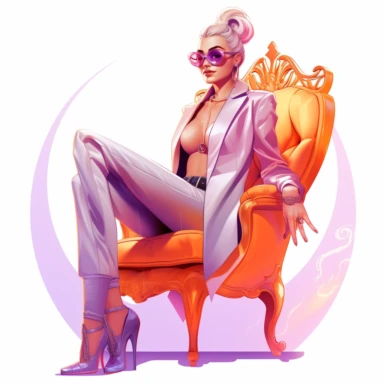 boss lady clipart fashion illustration sitting in a throne pastel pink purple orange gradient glam outfit