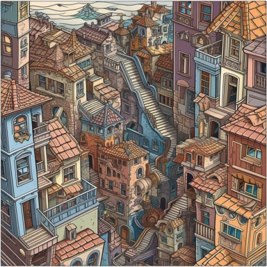 mc escher clipart artwork. defined edges. highly detailed. fully formed anything that is drawn. hypnotizing. colorful. authentic. create your own themes fot every square. meaningful