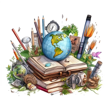 stationery, books, notebooks, pencils, backpacks, folders, globes, computers, and many more, illustrations, clipart, meticulously hand-illustrated, bringing the beauty of nature, white background