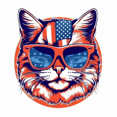 2D cat wearing American flag sunglasses clipart