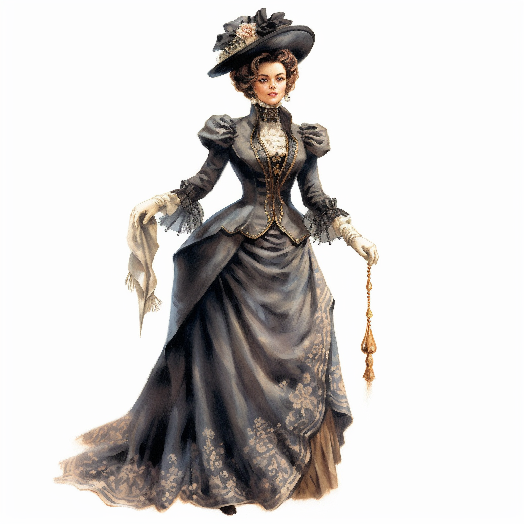 A Victorian lady in a victorian outfit. Her poised expression and ...