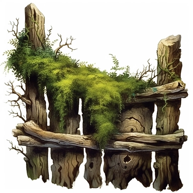 bark and moss and fence clipart