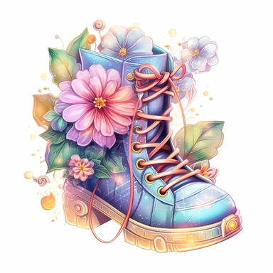 Pastel Beautiful Fairy Shoes Flower Clipart ,Cartoon,hyper realistic, intricate detail, illustration style,high solution,on the white background
