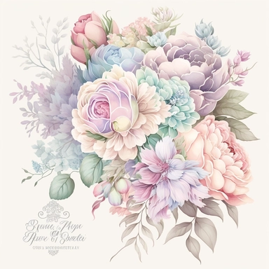 soft colorful pastel colored floral arrangement clipart, soft and subtle, colorful fairy pastel colors watercolor style, fawncore, roses and peonies, patel blue and pink pastel colors, muted pastel colors, plain white background, use of fabric, excellent depth of shading in soft watercolor style, watercolor artwork, plain white background for transparent editing